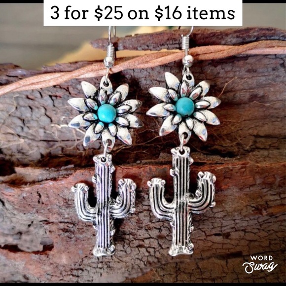 Boho Earrings Cactus Teardrop Earrings Southwestern Jewelry